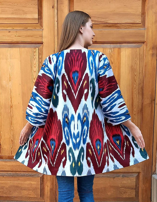 Handwoven Ikat Chapan,coat,robe, jacket. Hand-dyed, hand loomed natural ikat from Uzbekistan.