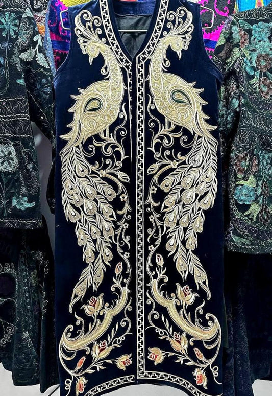 Golden embroidered chapan, uzbek robe, uzbek coat, caftan, jacket,sleeveless jacket.