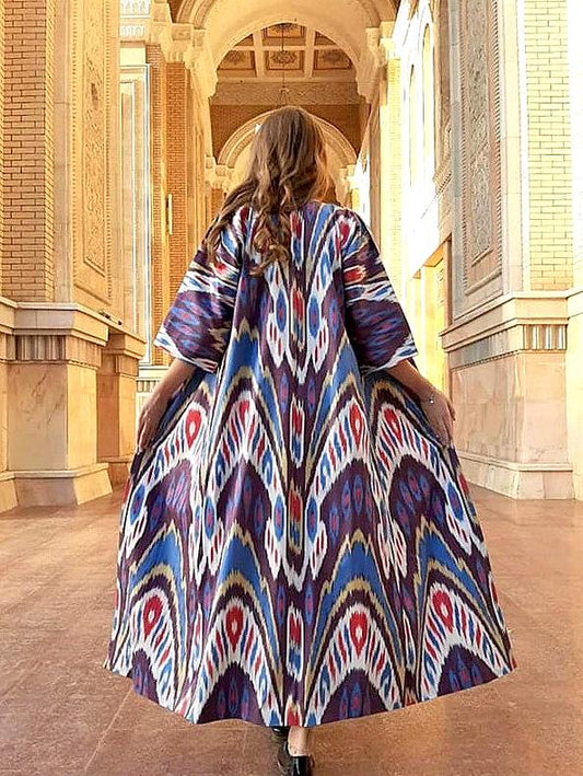 Handwoven Ikat Chapan,coat,robe, jacket. Hand-dyed, hand loomed natural ikat from Uzbekistan.