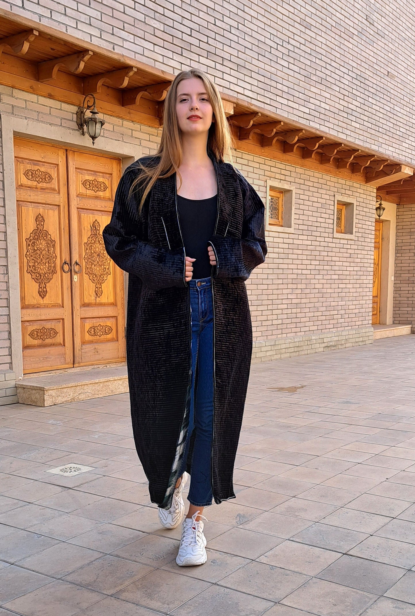 Uzbek silk velvet warm quilted chapan,coat,robe .Unisex,free size.