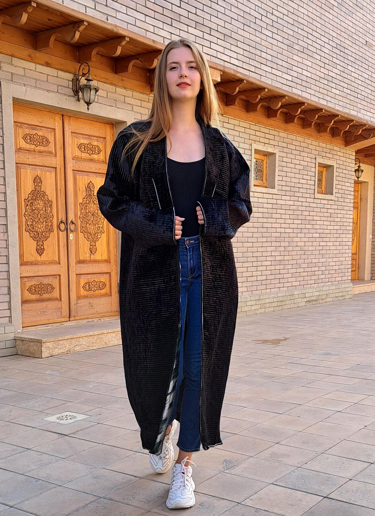 Uzbek silk velvet warm quilted chapan,coat,robe .Unisex,free size.