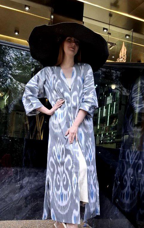 Handwoven Ikat Chapan,coat,robe, jacket. Hand-dyed, hand loomed natural ikat from Uzbekistan.