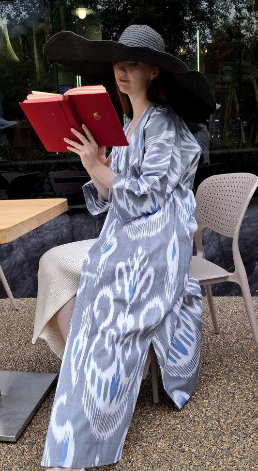 Handwoven Ikat Chapan,coat,robe, jacket. Hand-dyed, hand loomed natural ikat from Uzbekistan.