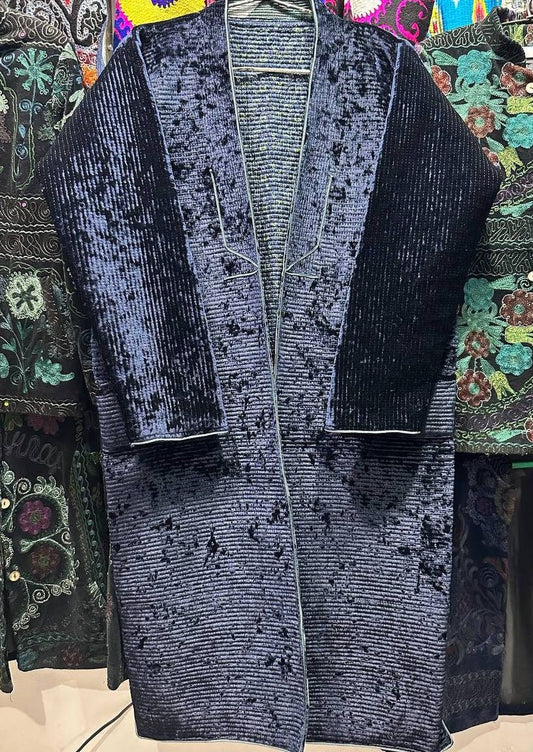 Uzbek handmade warm quilted silk velvet chapan, coat, robe .Unisex, free size.
