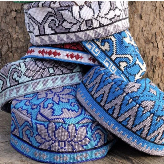 A set of 6 Traditional Uzbek hand embroidery head wear ,duppi cap, skullcap,duppi,hat.