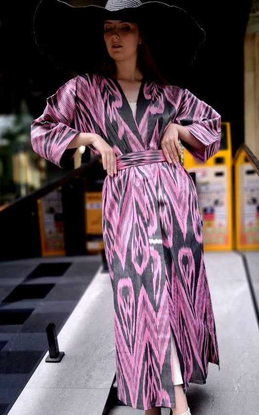 Handwoven Ikat Chapan,coat,robe, jacket. Hand-dyed, hand loomed natural ikat from Uzbekistan.