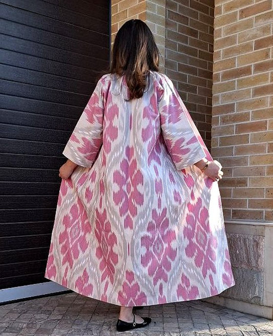 Handwoven Ikat Chapan,coat,robe, jacket. Hand-dyed, hand loomed natural ikat from Uzbekistan.