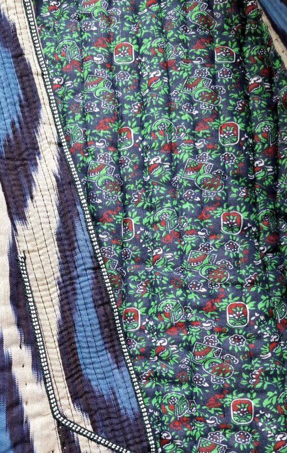 Uzbek handmade warm quilted ikat chapan, coat, robe .Unisex, free size.