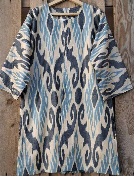 Handwoven Ikat Chapan,coat,robe, jacket. Hand-dyed, hand loomed natural ikat from Uzbekistan.