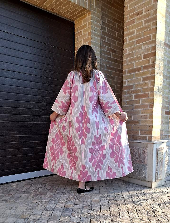 Handwoven Ikat Chapan,coat,robe, jacket. Hand-dyed, hand loomed natural ikat from Uzbekistan.