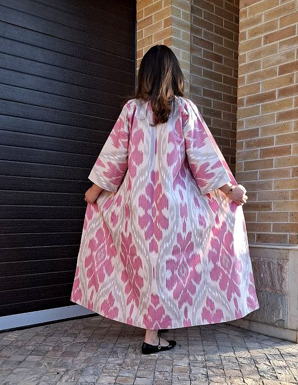 Handwoven Ikat Chapan,coat,robe, jacket. Hand-dyed, hand loomed natural ikat from Uzbekistan.