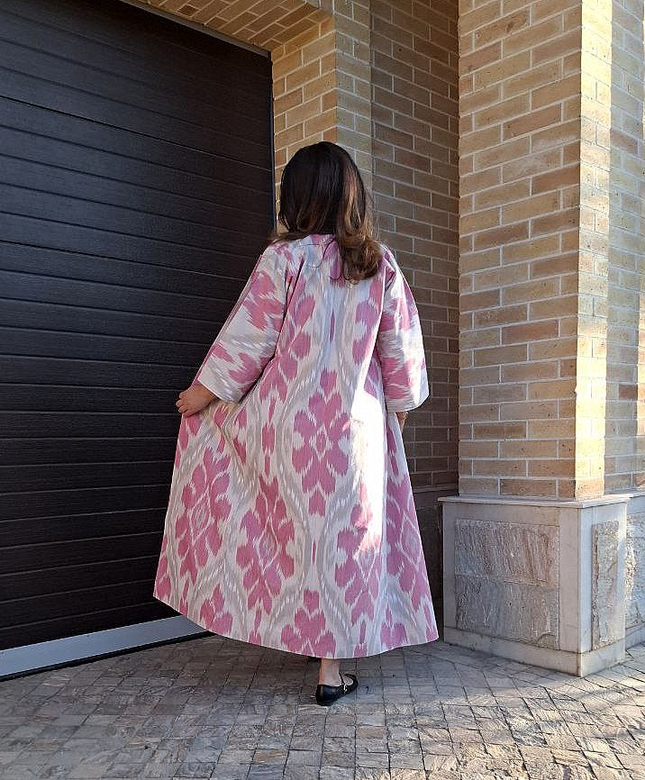Handwoven Ikat Chapan,coat,robe, jacket. Hand-dyed, hand loomed natural ikat from Uzbekistan.
