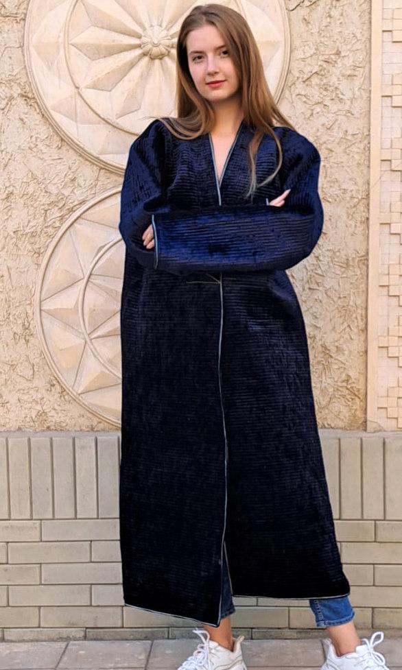 Uzbek handmade silk velvet warm quilted chapan,coat,robe .Unisex,free size.