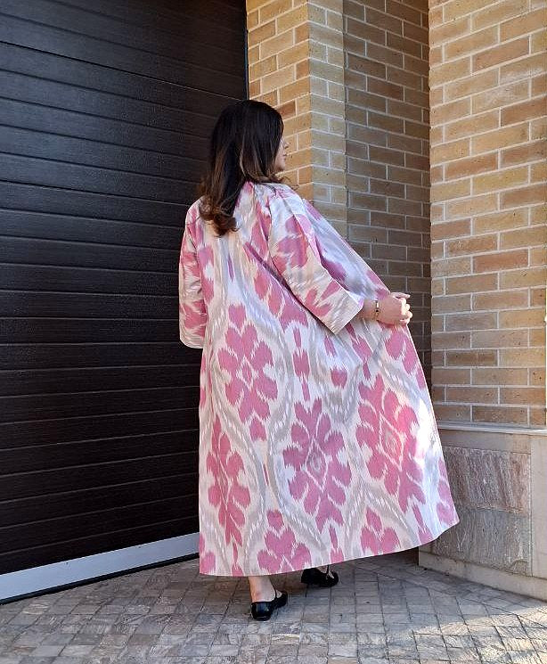 Handwoven Ikat Chapan,coat,robe, jacket. Hand-dyed, hand loomed natural ikat from Uzbekistan.