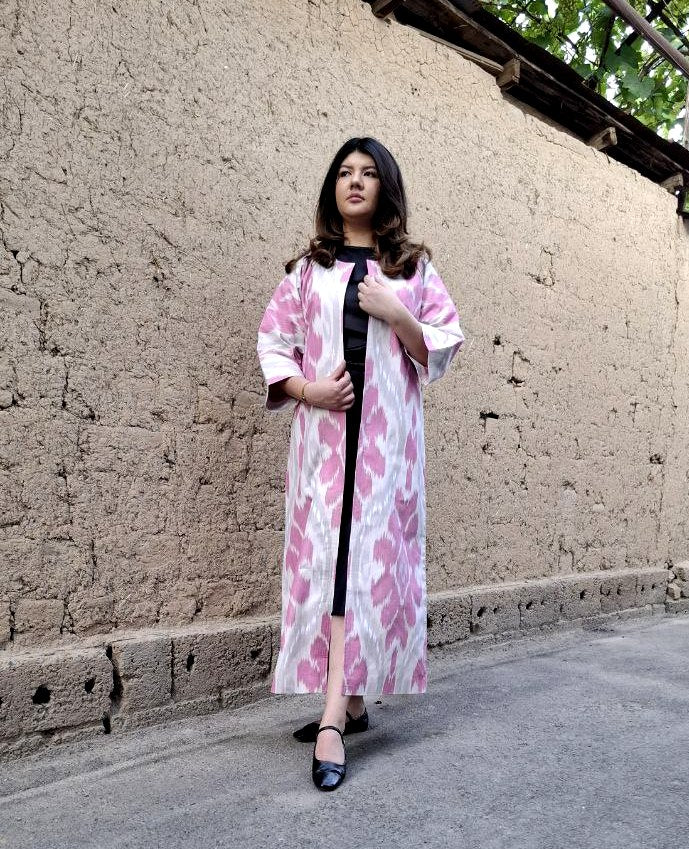 Handwoven Ikat Chapan,coat,robe, jacket. Hand-dyed, hand loomed natural ikat from Uzbekistan.