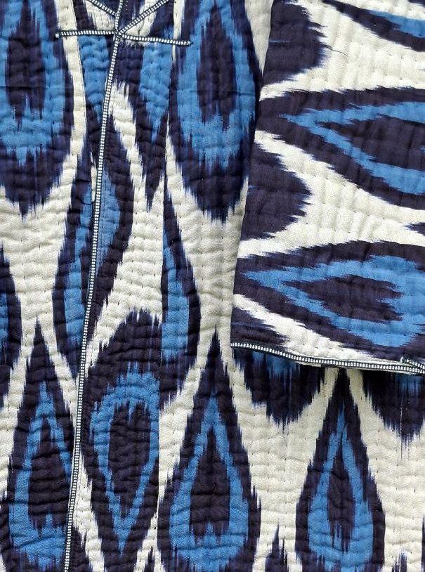 Uzbek handmade warm quilted ikat chapan, coat, robe .Unisex, free size.
