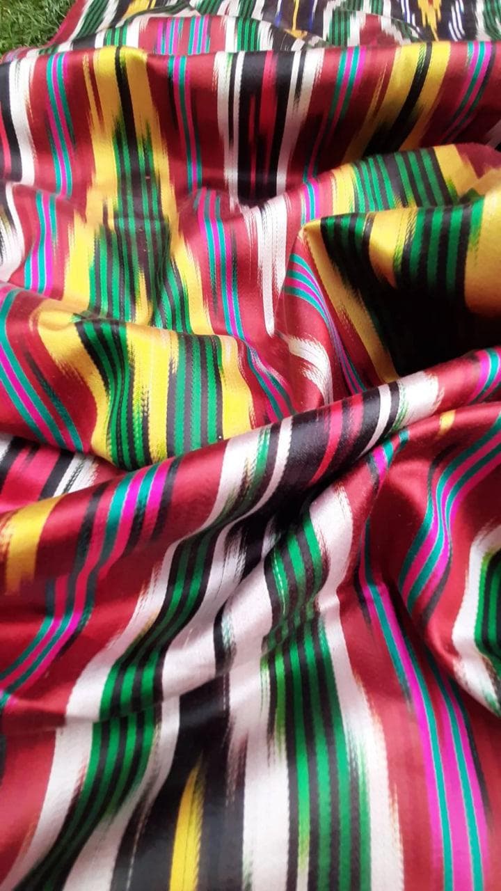 A piece of Uzbek handmade 5 meters 100% silk vintage ikat "Khan-atlas".Handwoven,Hand-dyed,natural silk organic ikat .