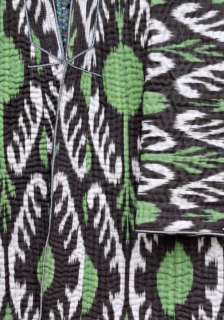 Uzbek handmade warm quilted chapan, coat, robe from ikat fabric. Unisex.