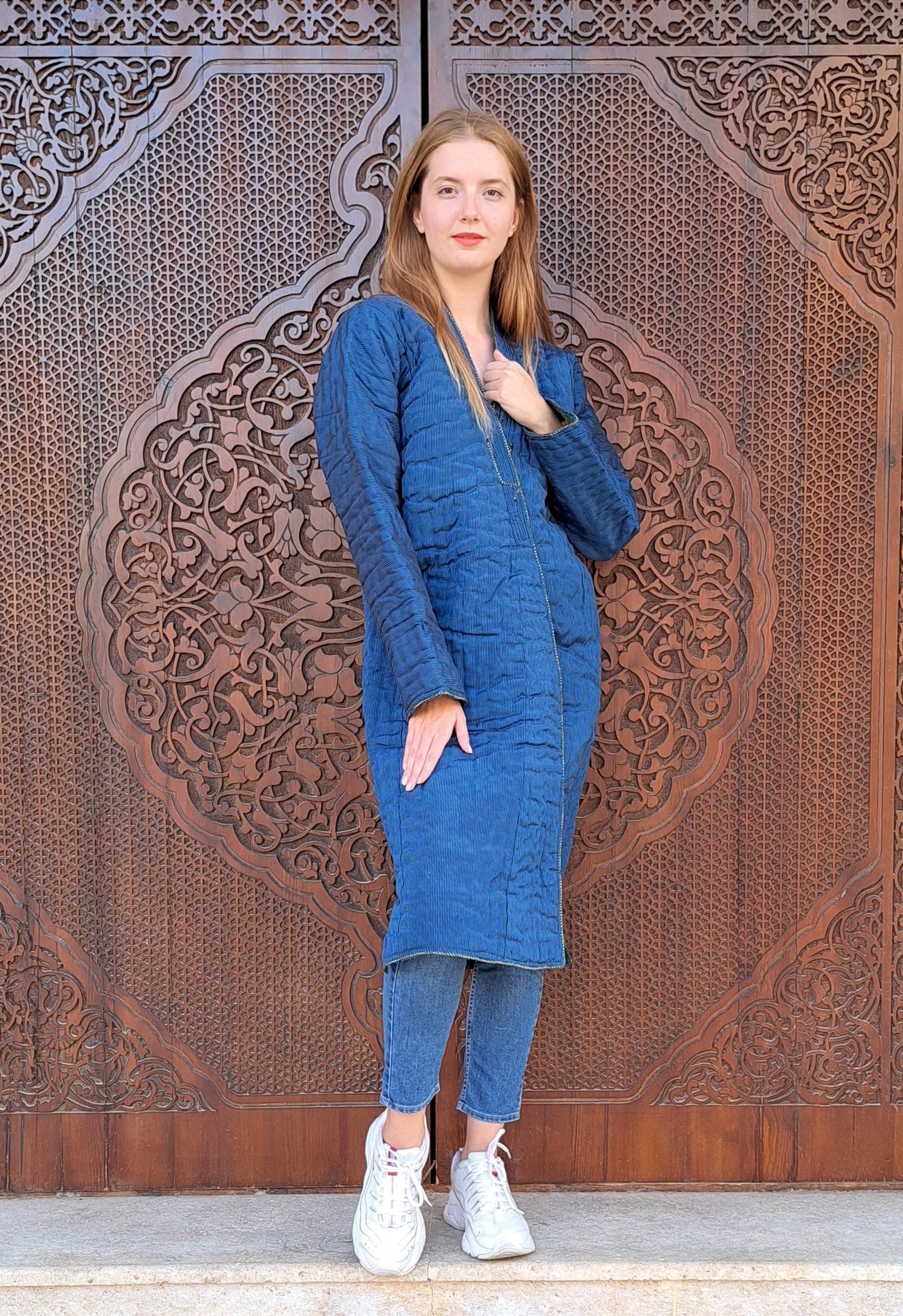 Uzbek handmade warm quilted chapan, coat, robe from a vintage bekasam fabric. Unisex, free size.