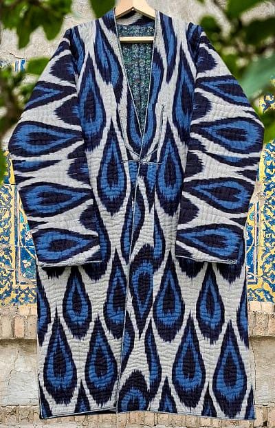 Uzbek handmade warm quilted ikat chapan, coat, robe .Unisex, free size.