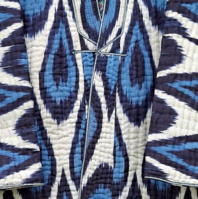 Uzbek handmade warm quilted ikat chapan, coat, robe .Unisex, free size.