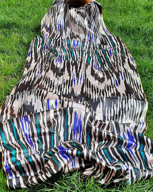 A piece of 3 meters Uzbek handmade 100% silk vintage ikat fabric "Khan-atlas".Handwoven,Hand-dyed,natural silk organic ikat .