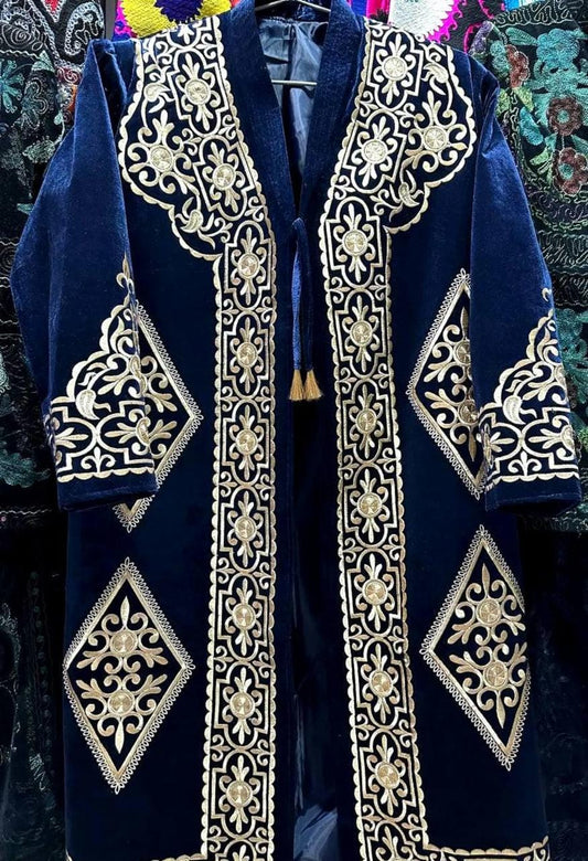 Golden embroidered chapan, uzbek robe, uzbek coat, caftan, jacket.