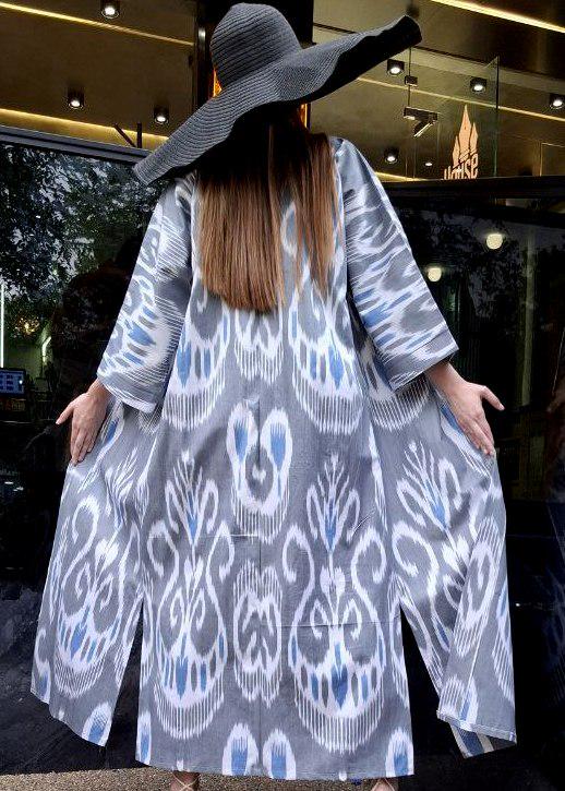 Handwoven Ikat Chapan,coat,robe, jacket. Hand-dyed, hand loomed natural ikat from Uzbekistan.