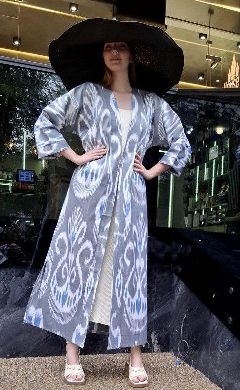 Handwoven Ikat Chapan,coat,robe, jacket. Hand-dyed, hand loomed natural ikat from Uzbekistan.