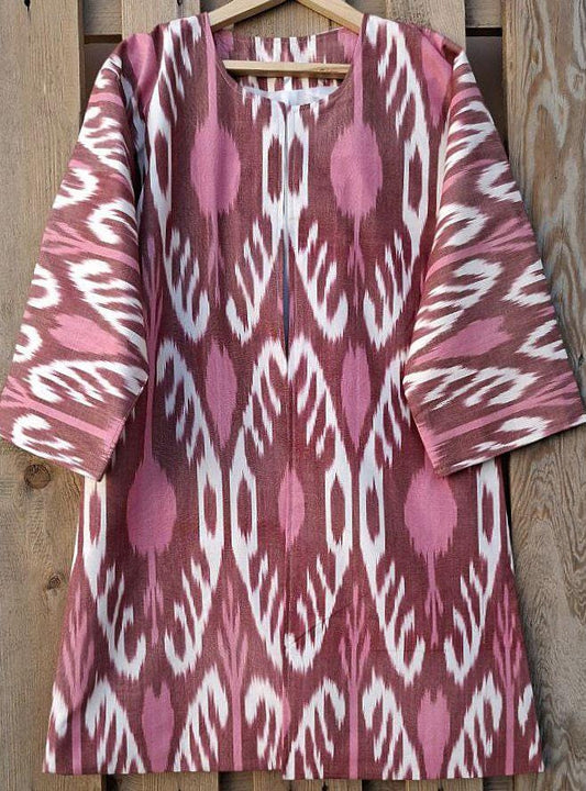 Handwoven Ikat Chapan,coat,robe, jacket. Hand-dyed, hand loomed natural ikat from Uzbekistan.