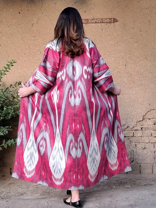 Handwoven Ikat Chapan,coat,robe, jacket. Hand-dyed, hand loomed natural ikat from Uzbekistan.