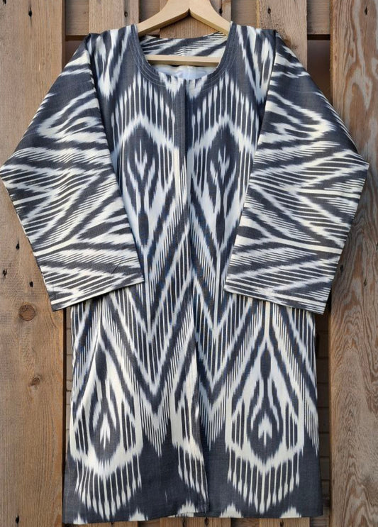 Handwoven Ikat Chapan,coat,robe, jacket. Hand-dyed, hand loomed natural ikat from Uzbekistan.