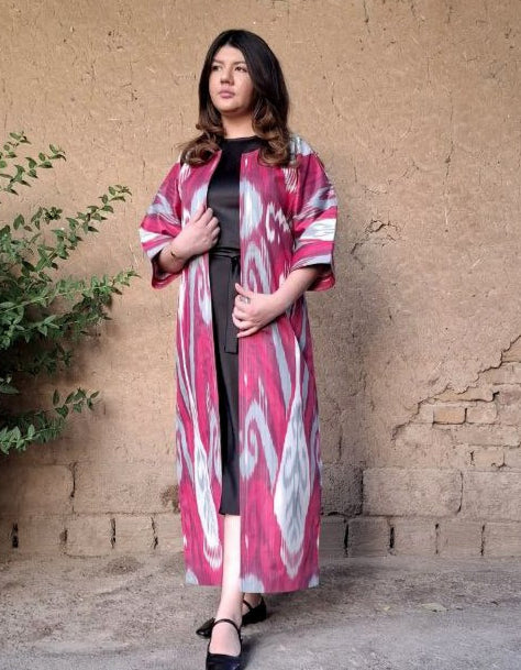 Handwoven Ikat Chapan,coat,robe, jacket. Hand-dyed, hand loomed natural ikat from Uzbekistan.
