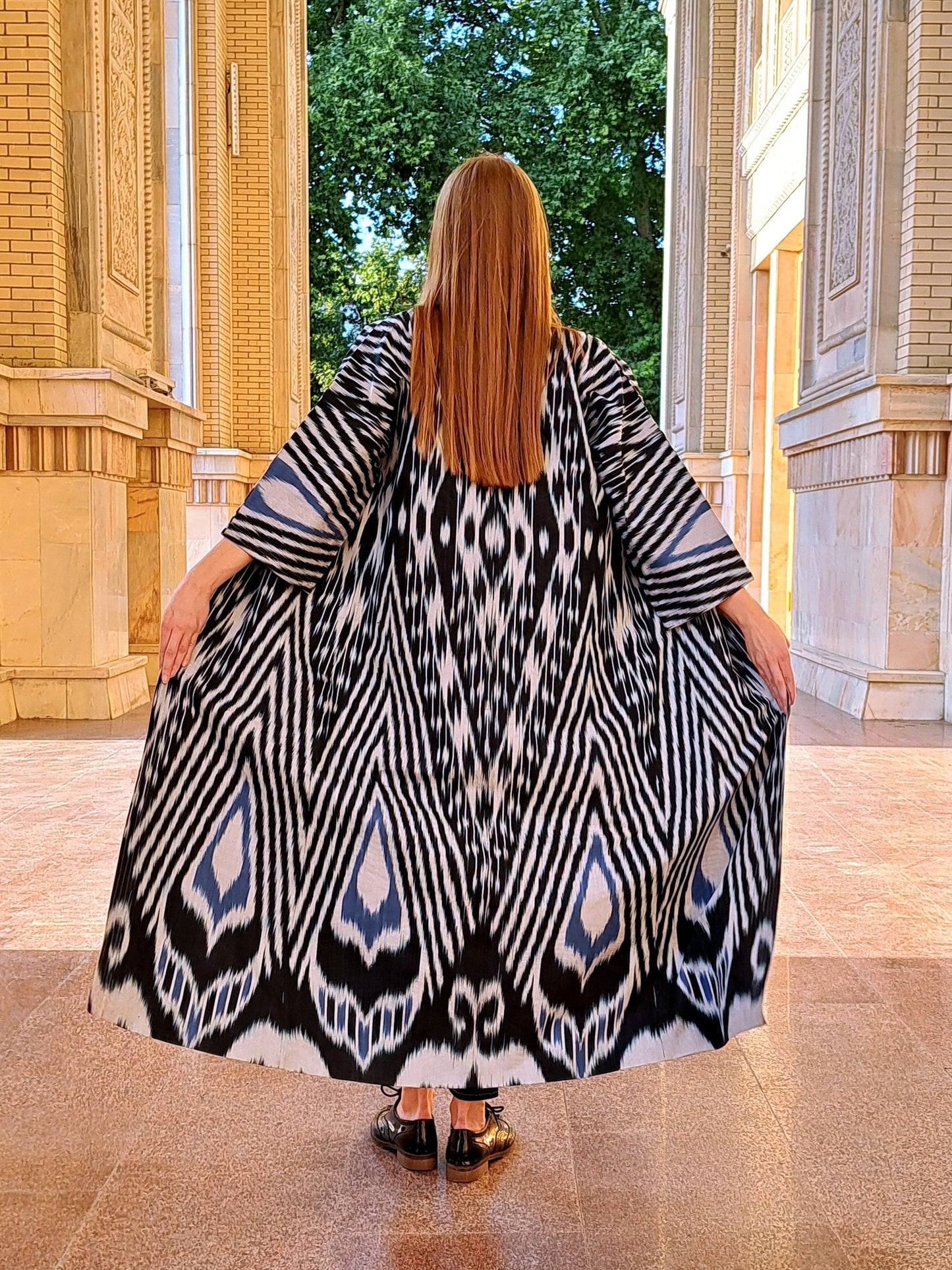 Handwoven Ikat Chapan,coat,robe, jacket. Hand-dyed, hand loomed natural ikat from Uzbekistan.