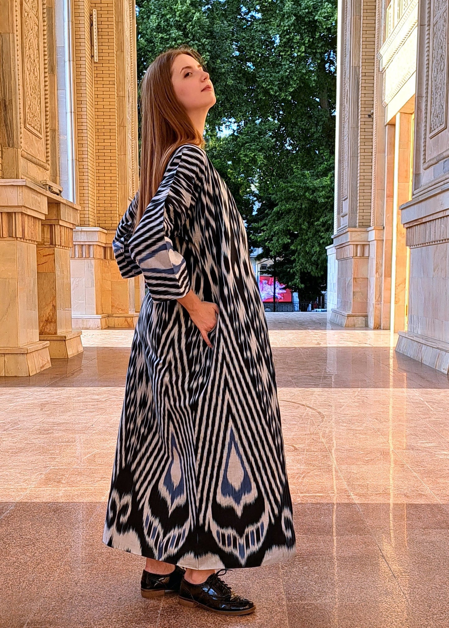 Handwoven Ikat Chapan,coat,robe, jacket. Hand-dyed, hand loomed natural ikat from Uzbekistan.