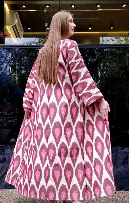 Handwoven Ikat Chapan,coat,robe, jacket. Hand-dyed, hand loomed natural ikat from Uzbekistan.