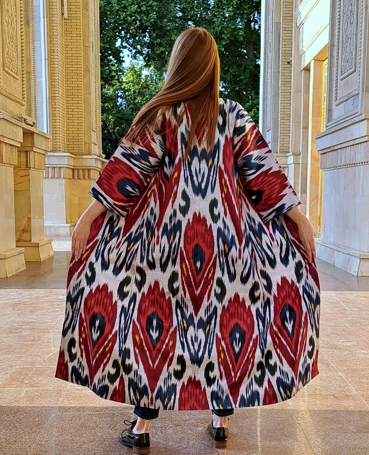 Handwoven Ikat Chapan,coat,robe, jacket. Hand-dyed, hand loomed natural ikat from Uzbekistan.