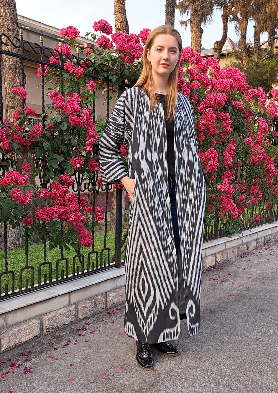 Handwoven Ikat Chapan,coat,robe, jacket. Hand-dyed, hand loomed natural ikat from Uzbekistan.