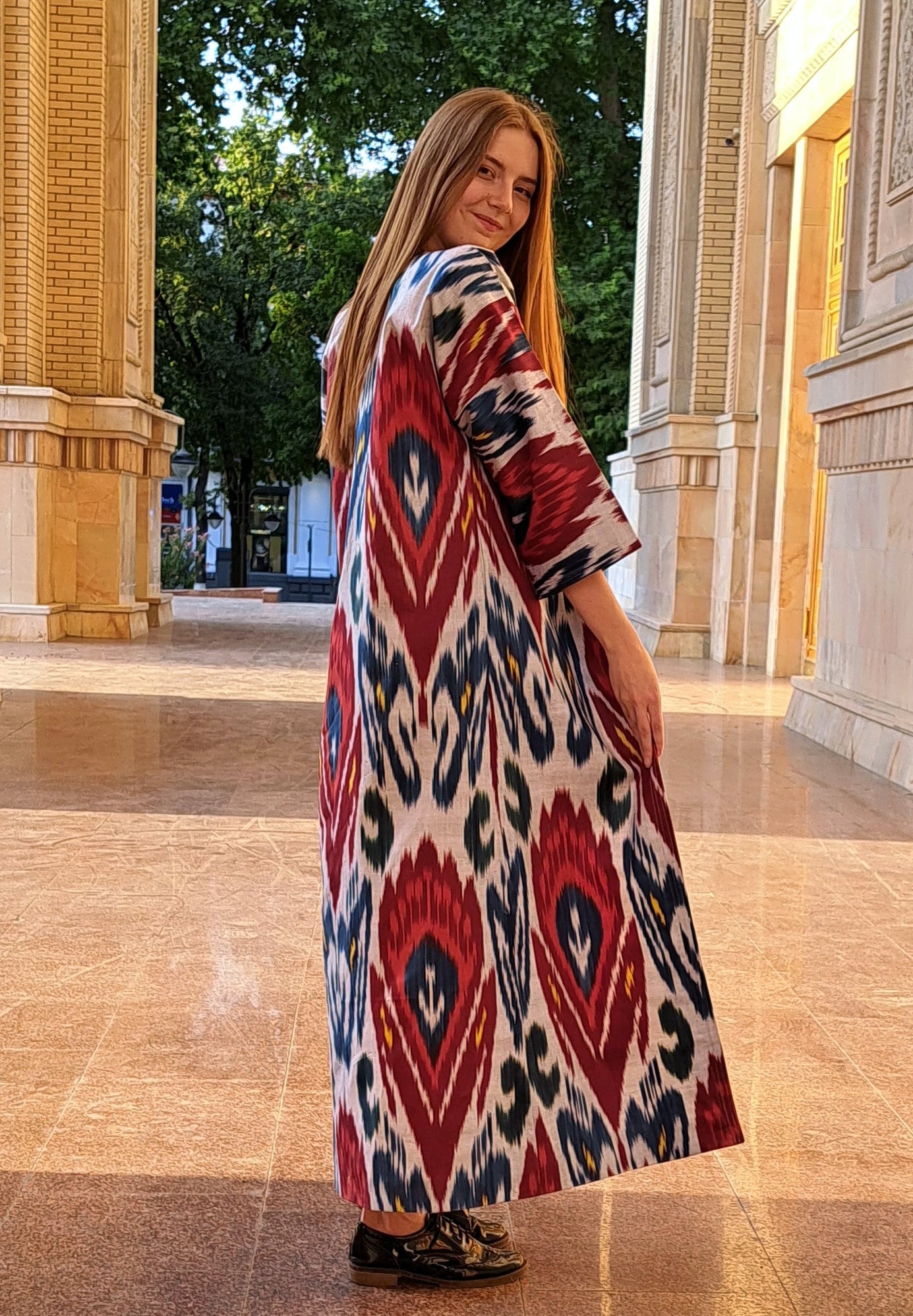Handwoven Ikat Chapan,coat,robe, jacket. Hand-dyed, hand loomed natural ikat from Uzbekistan.
