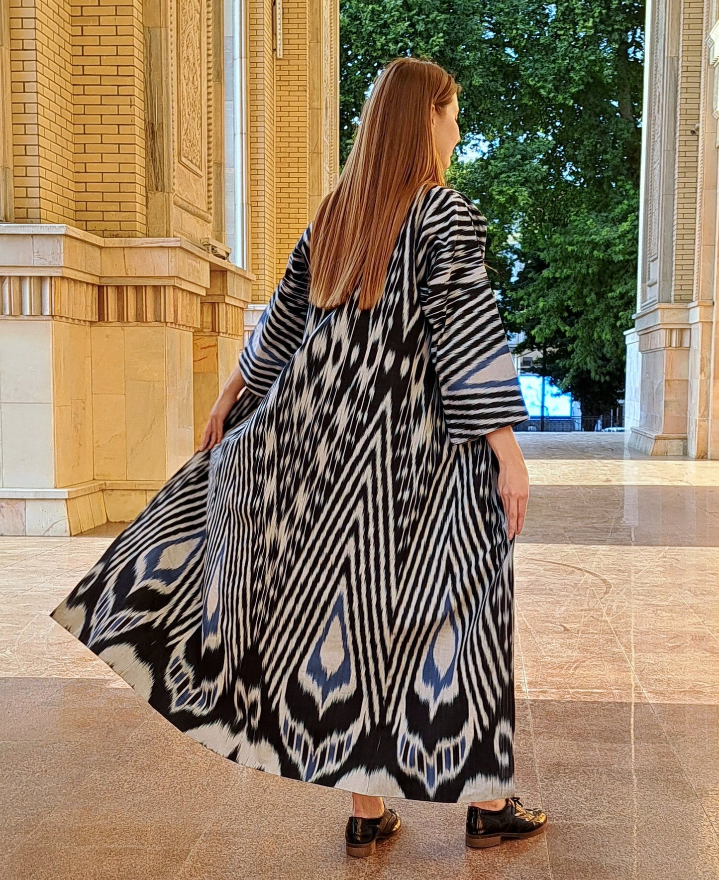 Handwoven Ikat Chapan,coat,robe, jacket. Hand-dyed, hand loomed natural ikat from Uzbekistan.