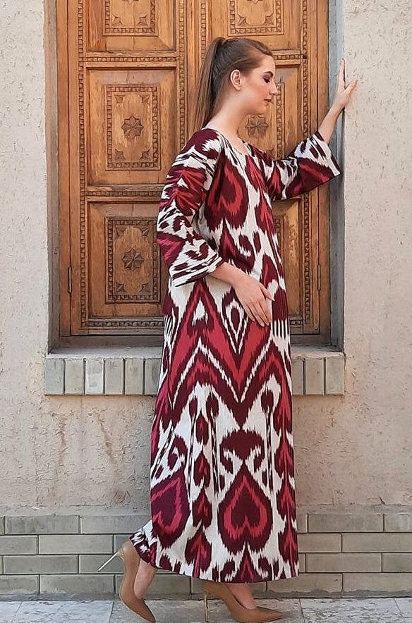 Handwoven Ikat Chapan,coat,robe, jacket. Hand-dyed, hand loomed natural ikat from Uzbekistan.
