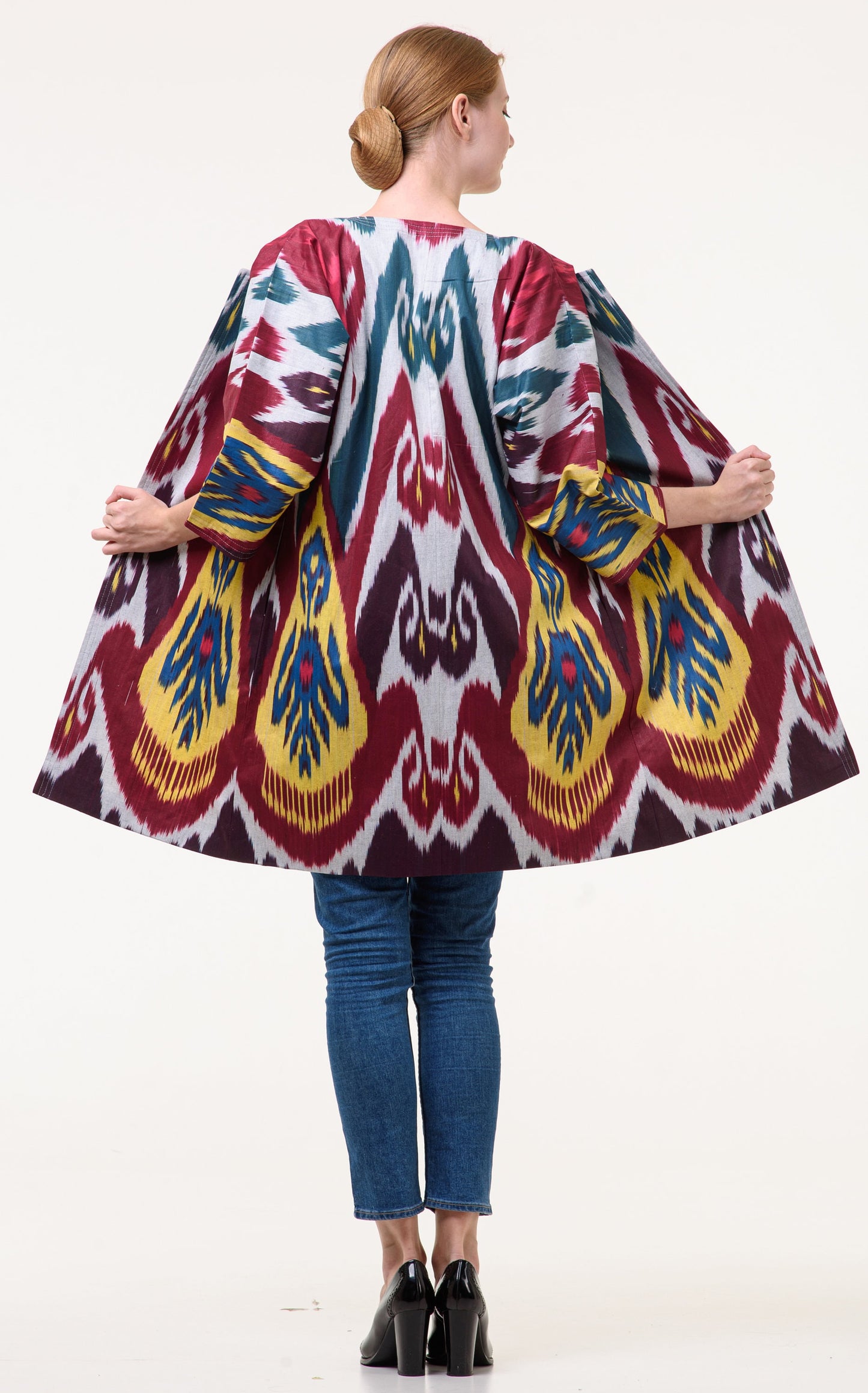 Handwoven Ikat Chapan,coat,robe, jacket. Hand-dyed, hand loomed natural ikat from Uzbekistan.