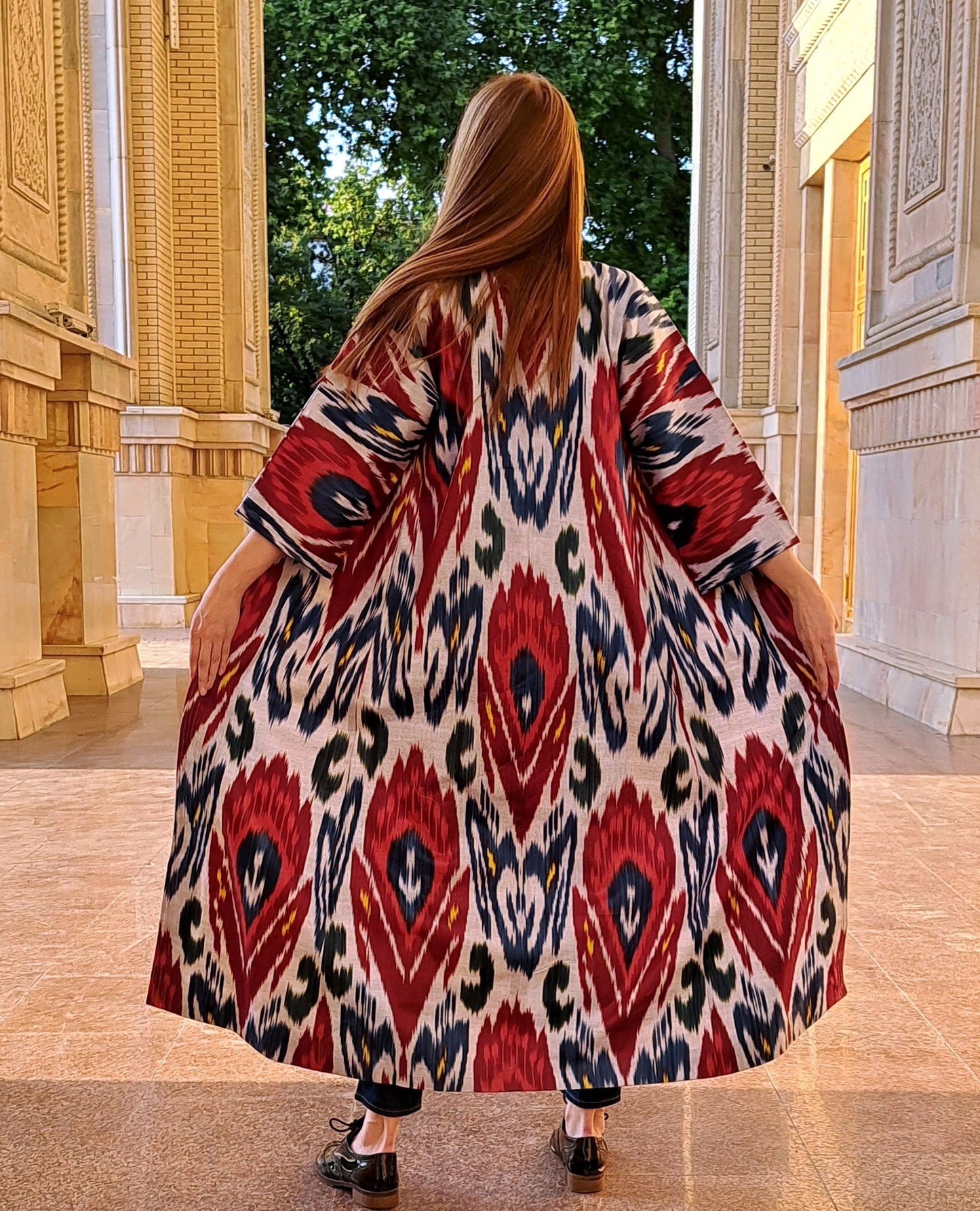 Handwoven Ikat Chapan,coat,robe, jacket. Hand-dyed, hand loomed natural ikat from Uzbekistan.
