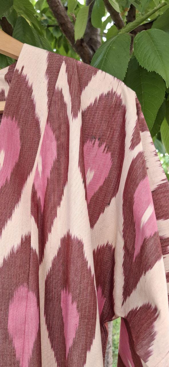 Handwoven Ikat Chapan,coat,robe, jacket. Hand-dyed, hand loomed natural ikat from Uzbekistan.