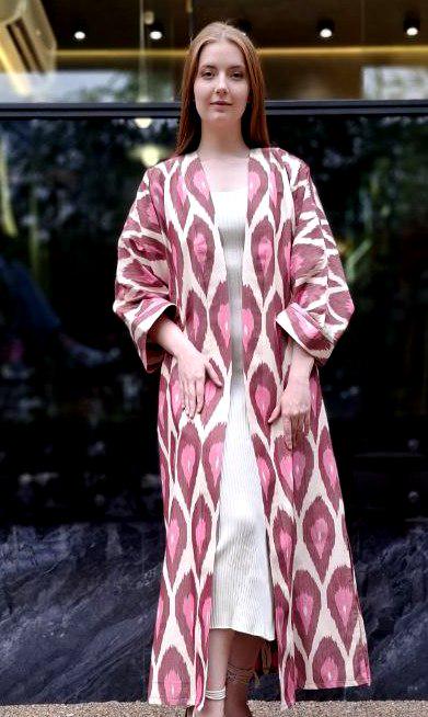 Handwoven Ikat Chapan,coat,robe, jacket. Hand-dyed, hand loomed natural ikat from Uzbekistan.