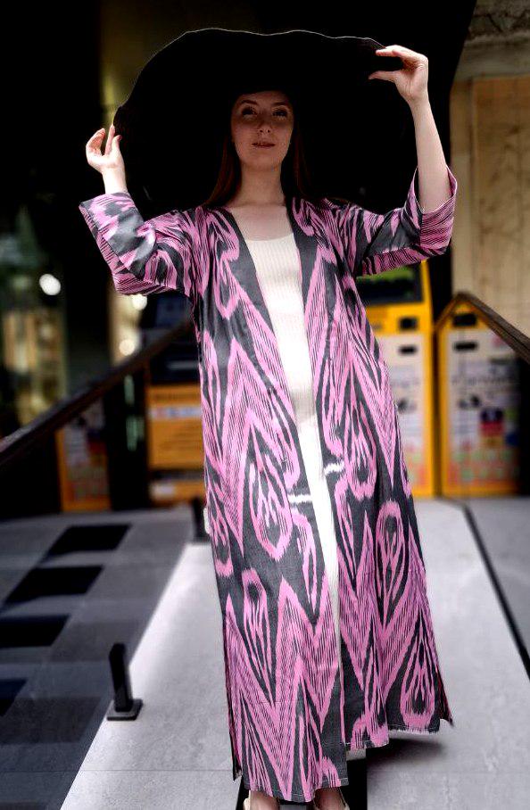Handwoven Ikat Chapan,coat,robe, jacket. Hand-dyed, hand loomed natural ikat from Uzbekistan.