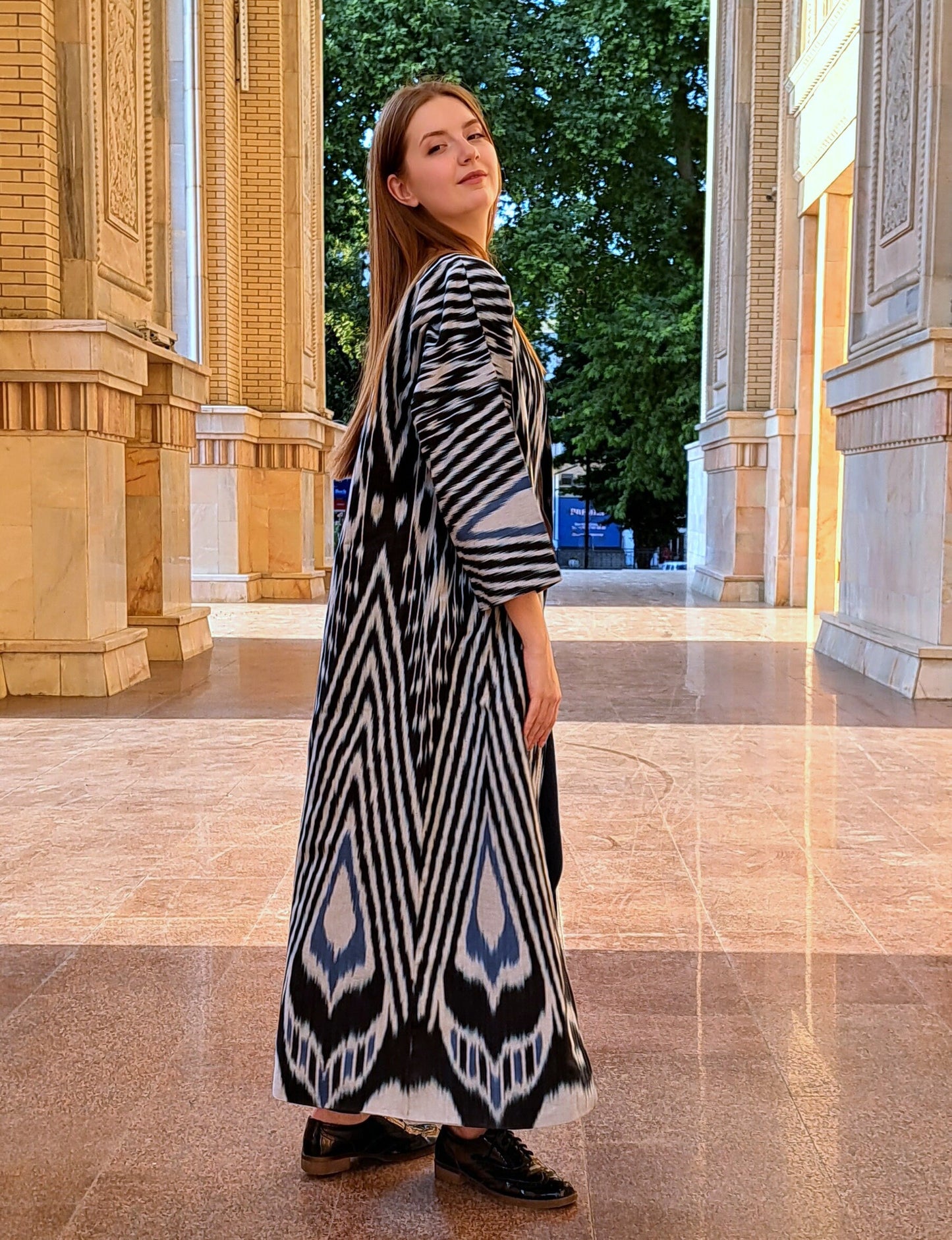 Handwoven Ikat Chapan,coat,robe, jacket. Hand-dyed, hand loomed natural ikat from Uzbekistan.