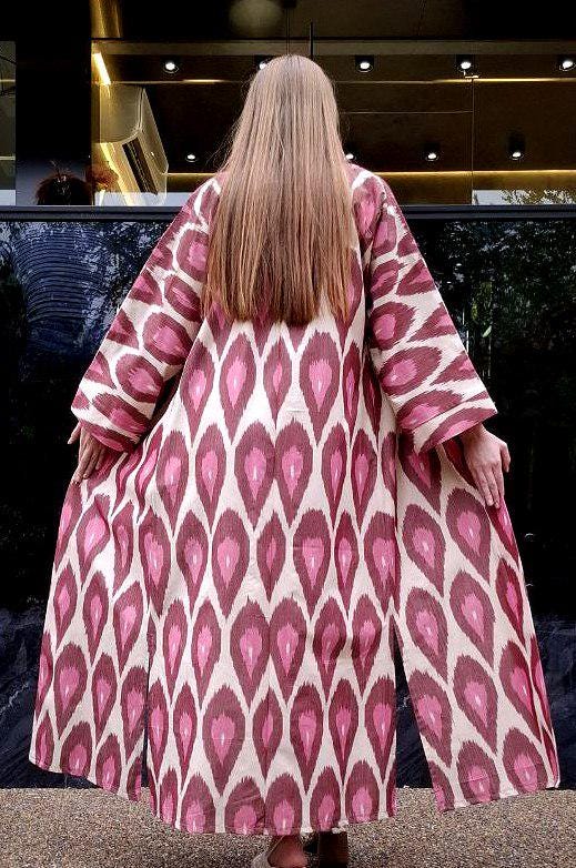 Handwoven Ikat Chapan,coat,robe, jacket. Hand-dyed, hand loomed natural ikat from Uzbekistan.