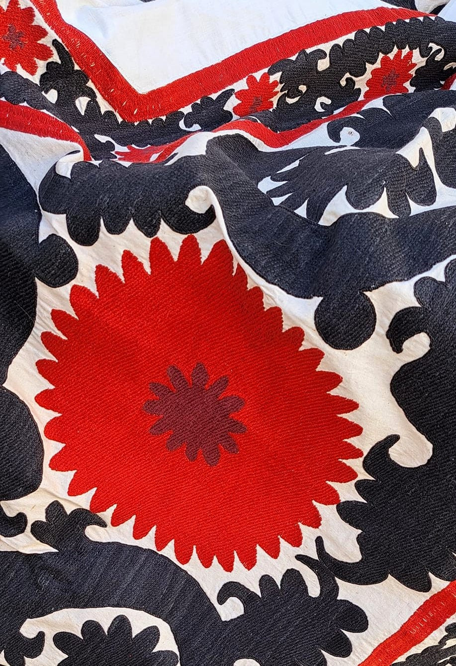 Rare Vintage Uzbek  hand embroidery Suzani from Samarkand .Tablecloth, Wall hanging, Bedspread,Bedcover.