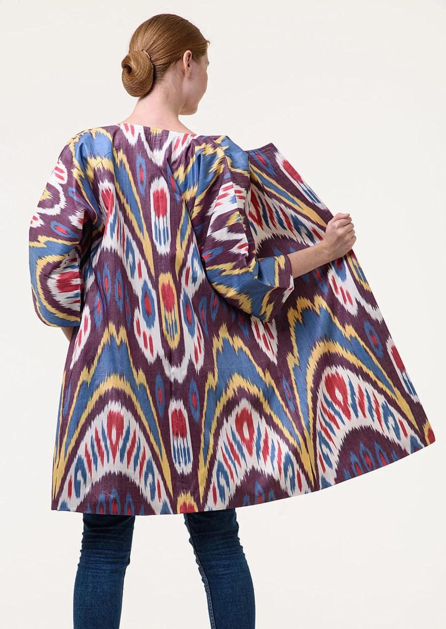 Handwoven Ikat Chapan,coat,robe, jacket. Hand-dyed, hand loomed natural ikat from Uzbekistan.